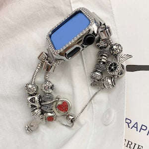 NEW Jewelry Bracelet Silver Beads Apple Watch 49mm 45mm 42mm 41mm 40mm 38mm Women Metal iWatch 8 7 6 5 4 3 2 1 SE