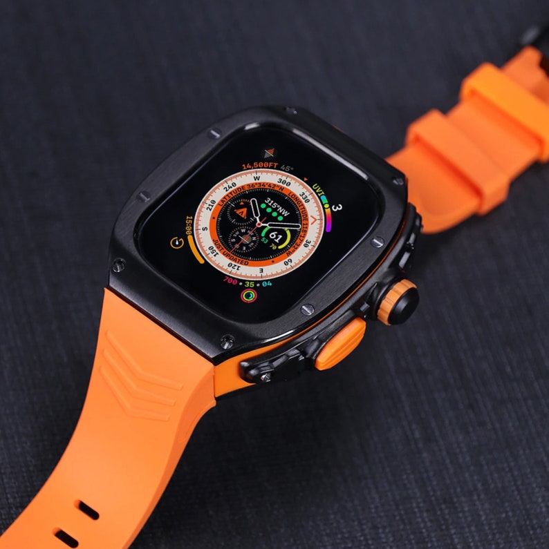 NEW Luxury Stainless Steel Apple Watch Ultra Case Band Cover Full Protection 49mm Silicone Strap Modification Kit Series 8
