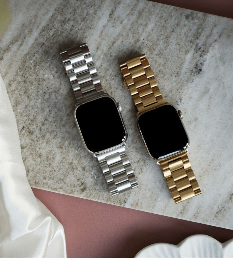 Rose Gold Apple Watch Band Series 8/7/6/5/4/3/SE for iWatch Band 38 40 41mm 42 44 45 49mm Metal Apple Watch Straps Apple Watch Charms Ultra