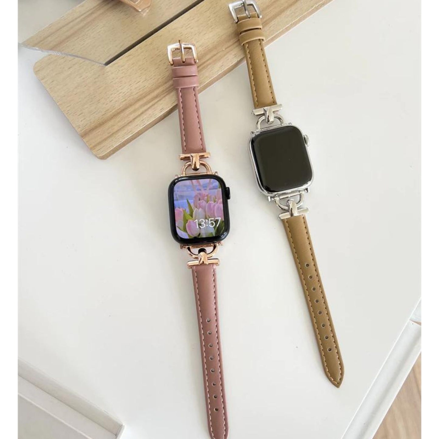 Slim Metal Hook Style Leather Apple Watch Band