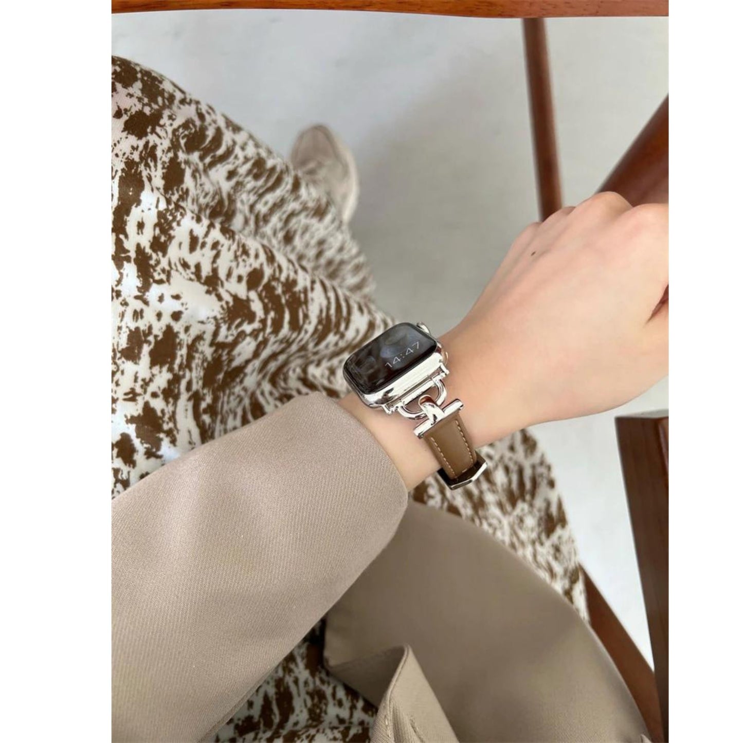 Slim Metal Hook Style Leather Apple Watch Band